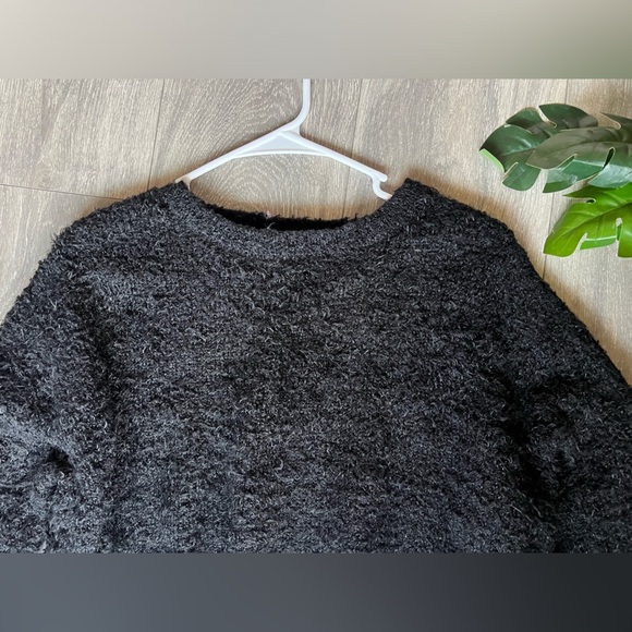 Self esteem boxy cropped black pink and white eyelash fabric sweater Y2K  XL - Picture 2 of 8